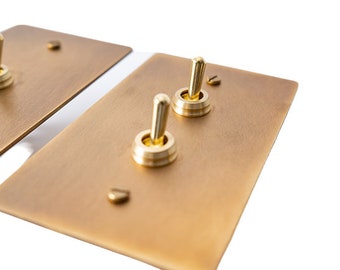Interrupteur à Bascule Vintage En Laiton 86x86 Mm - Fabriqué à La Main, Pour Ventilateur Et Lumière (3 Bandes)