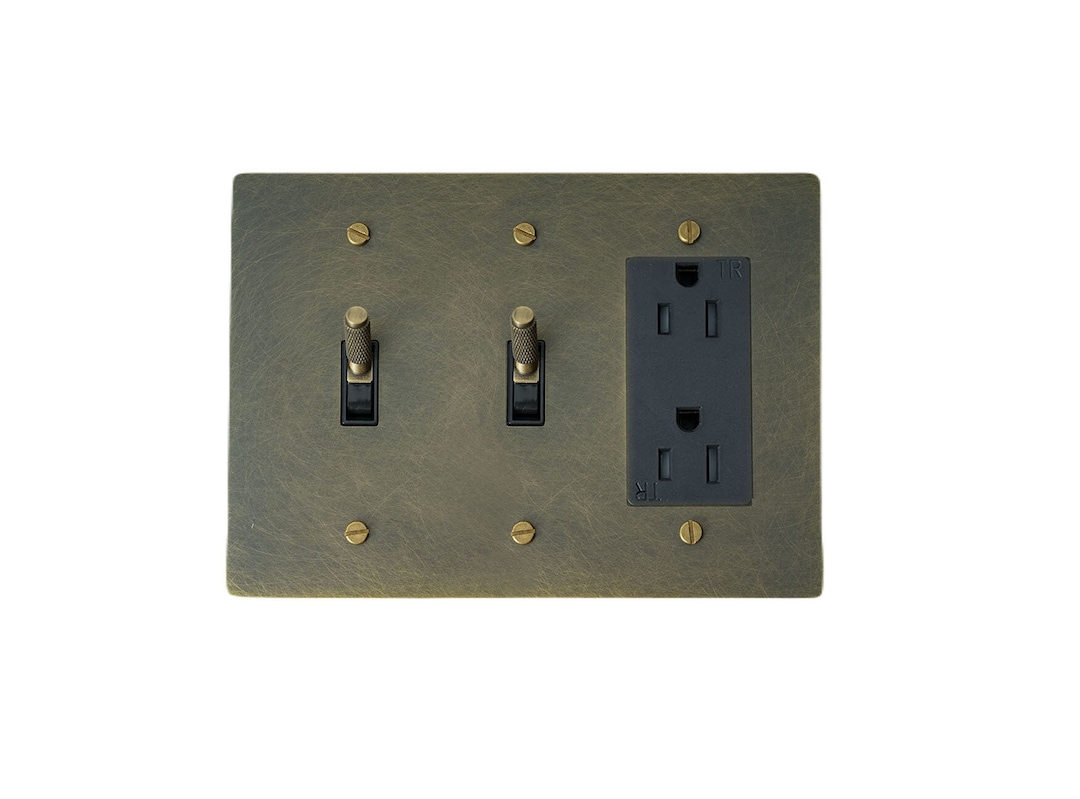 Toggle and Outlet Combo Switch Plate - Antique Bronze Brass Finish - Etsy