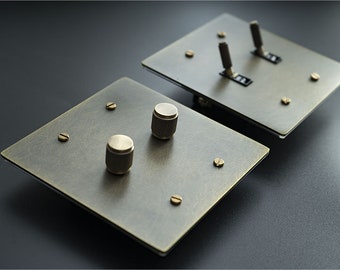 Toggle, dimmer, outlet combo switch plates  - Antique bronze brass finish