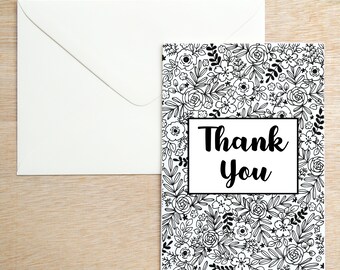 Printable Thank You Card - Digital Instant Download Card - Botanical Drawing