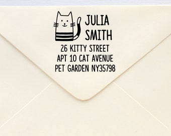 Custom Rubber Stamp - Custom Address Stamp - Return Address Stamp - Personalised Address Stamp - Gift - Cute Cat - Kitty