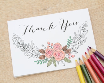 PRINTABLE - DIGITAL Thank You Card Instant Download - Coloring Card