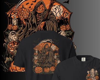 Grim Reaper Pumpkin Patch Halloween T-Shirt