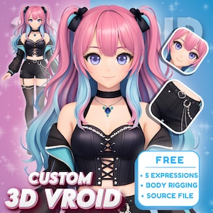 Custom 3D VTuber Avatar: Anime Style VRoid Model, Unity Rigged
