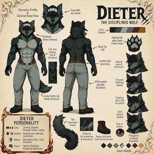 Custom Character Reference Sheet, Furry Avatar, Vtuber, DnD