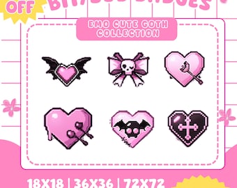 Pink Emo Goth Pixel Art Twitch Sub Badges (Digital Download)