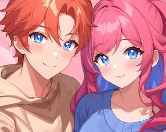 Portrait personnalisé de couple anime : Cadeau personnalisé (Impression numérique)