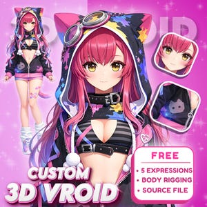 Avatar VRoid 3D personalizado de VTuber, estilo anime, totalmente manipulado (Unity/VRChat)