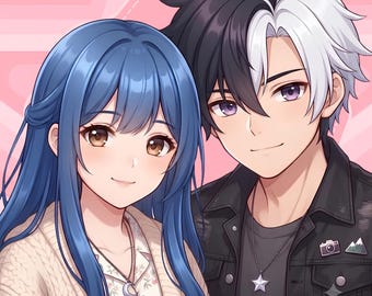 Benutzerdefiniertes Anime Paar Porträt, personalisiertes Anime Geschenk (Digitale Zeichnung)