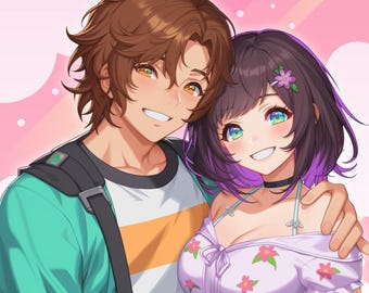Custom Anime Couple Portrait: Personalized Gift (Digital Print)