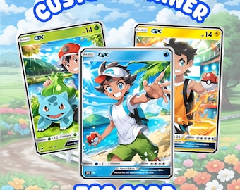 Custom Trainer Card, Custom Trading Card , Custom Illustration Card, Poke Illustration, Artist rendition, Cartoon art, Anime Gift
