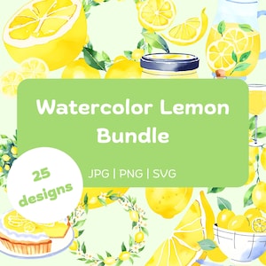 Lemon Clipart | Watercolor Lemon Clipart | Lemon SVG | PNG | JPG | Lemon Clip Art Bundle