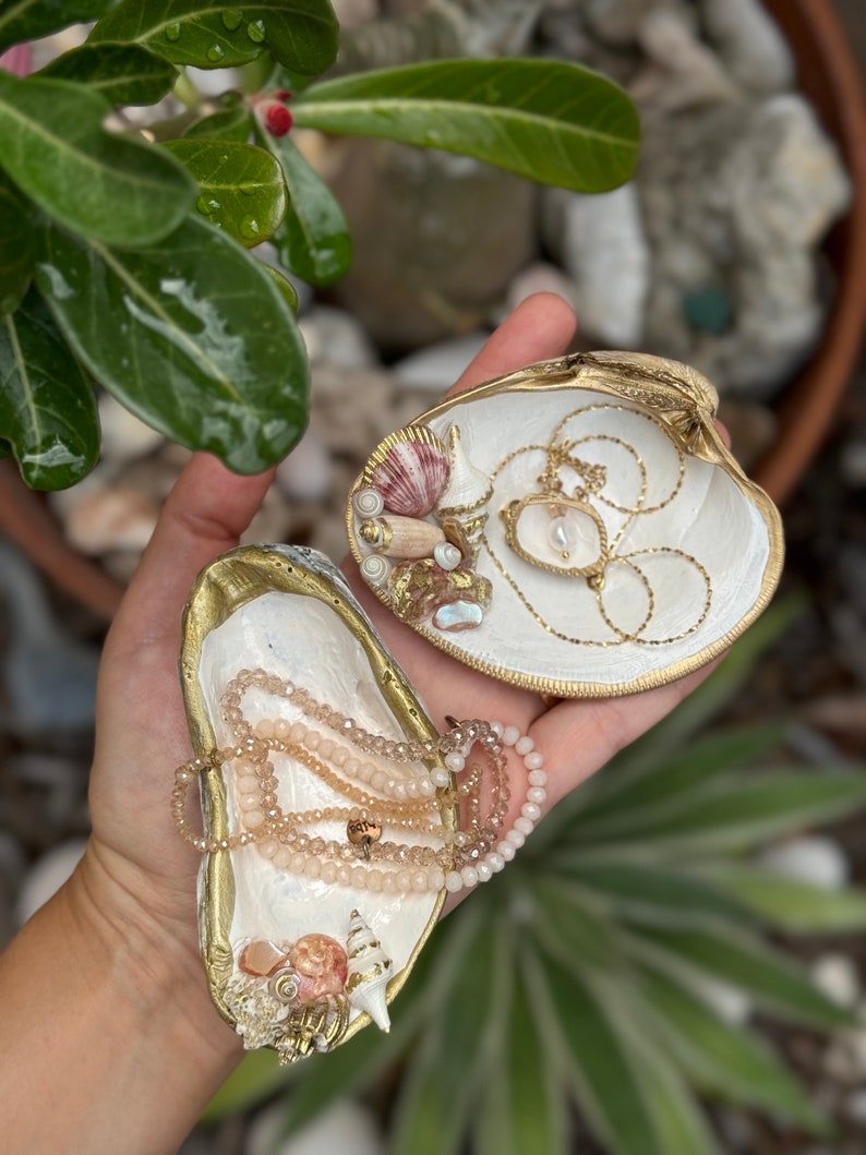 Pearl and Gold Clam/oyster Shell Ring Dish, Bridal Shower Favors, Beach ...