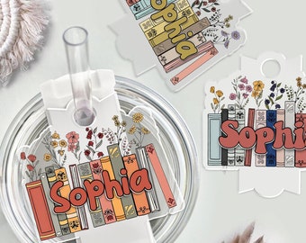 Book Lovers Gifts, Personalized Name Book Lovers Tumbler Name Tag, Custom 30oz 40oz Tumbler Lid Quencher Plate Topper, Stanley Accessories
