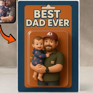 Personalized Father's Day Gift For Dad, Custom Photo Dad And Kids Action Figure Acrylic Block, Best Dad Ever Block Plaque, Gift For Husband