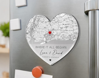 Personalized Anniversary Gift, Where We Met Map Magnet, Custom Location Map Magnet Gift, Valentine Gift For Boyfriend, Newly Engaged Gifts