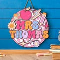 Personalized Teacher Welcome Gift, Custom 3D Teacher Door Hanger, Teacher Retro Wood Door Sign, Custom Sign Teacher Name Back To School Gift