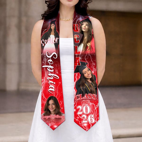 Personalized Photo Graduation Stole: Custom Class of 2026 Sash, Graduation 2026 Gift For Daughter, Senior 2026 Stole