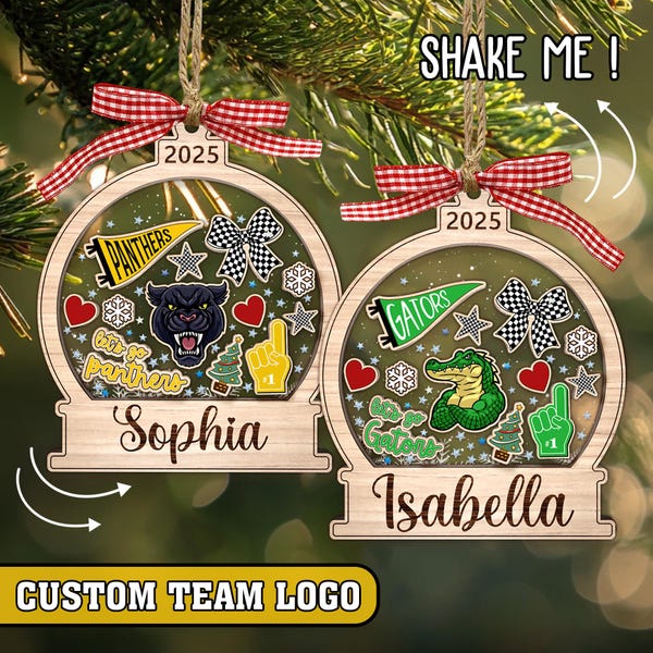 Adorno personalizado de banderín Shaker: Adorno personalizado con la mascota del equipo escolar