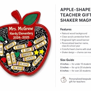 Personalized Teacher Apple Shaker Magnet: Custom Kindergarten Teacher Gift image 2