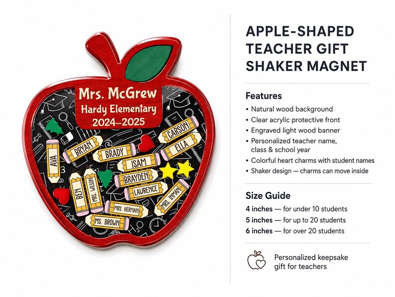 Personalized Teacher Apple Shaker Magnet: Custom Kindergarten Teacher Gift image 2
