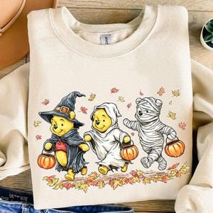 Retro Halloween Spooky Bear Shirt, Cartoon Halloween Hoodie, Spooky Ghost Bear And Friends T-shirt, Trendy Cartoon Witch Honey Bear Shirt