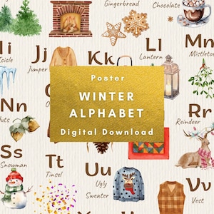 Winter Alphabet Poster Cozy Winter Wall Art  ABC Learning Resource Printable Digital Download