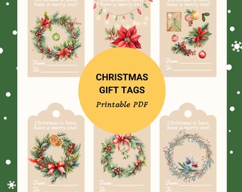 Utskrivbara julklappsetiketter, högtidsfirande (PDF, digital nedladdning)