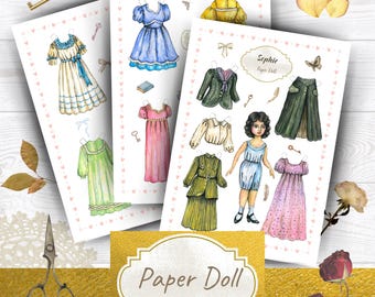Paper Doll, Hand Painted Doll, Watercolor Doll, Paper Doll Printable, Cut Out Doll, Dress Up Doll, Kids Art Activity, Dolls Outfits