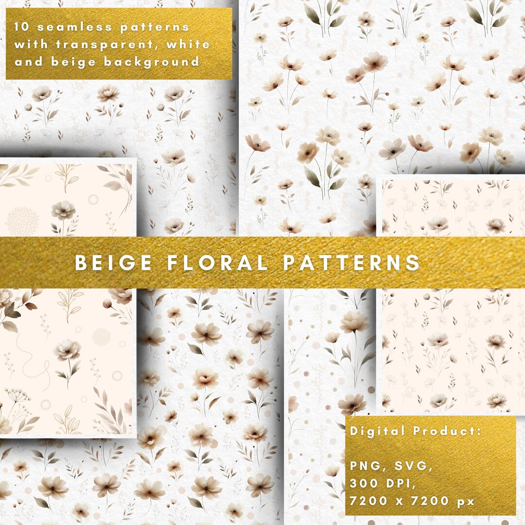 Beige Floral Patterns, Seamless Patterns, Scrapbook Paper, Printable ...
