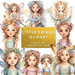 Clipart piccola fata, Clipart illustrazione piccola fata acquerello, Bambina fata carina, Clipart fate, PNG, SVG, Uso commerciale