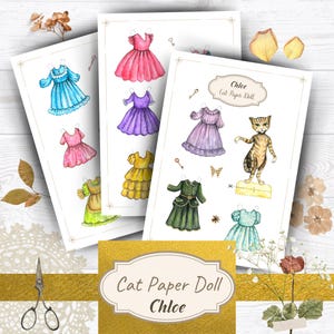 Cat Paper Doll, Hand Painted Doll, Watercolor Doll, Paper Doll Printable, Cut Out Doll, Dress Up Doll, Kids Art Activity, Cat, Dolls Outfits