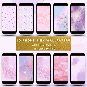 10 Phone Wallpapers, Unique Pink Wallpapers with Floral Pattern, Smartphone Wallpaper Set, Phone Aesthetic Background, Digital Download