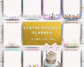 Paasvakantieplanner, afdrukbaar Pasen, A4, 10 pdf-pagina's, direct downloaden, planner om zelf af te drukken, pdf-plannerpagina's
