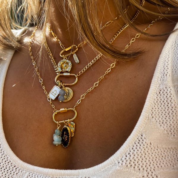 Custom Gold Carabiner Charm Keeper Necklace Design Your Own DYO Charms