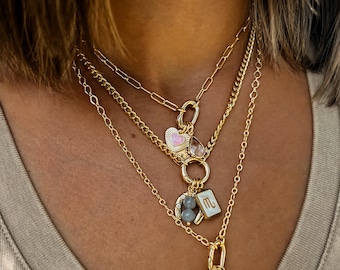 Custom Gold Push Clasp Carabiner Design Your Own DYO Cluster Charm Keeper Necklace
