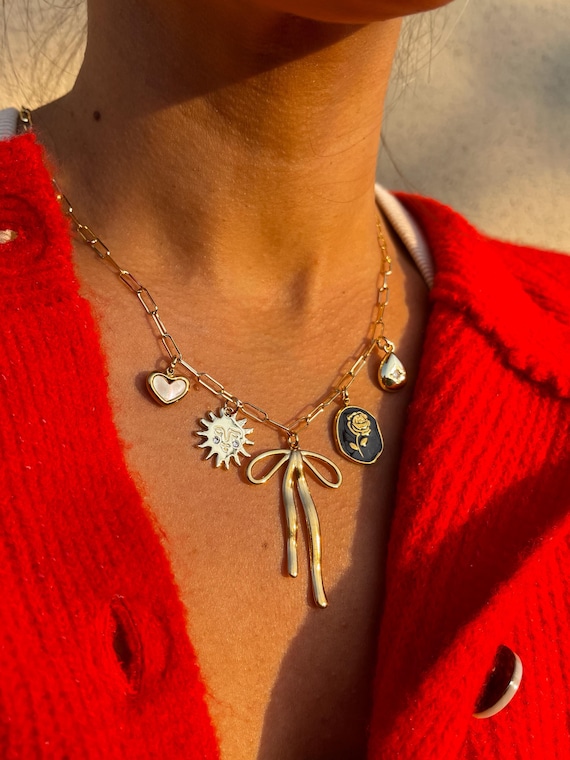 Custom Stainless Steel Gold Paperclip Luna Chain Charm Necklace