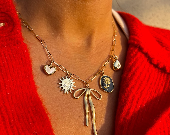 Custom Stainless Steel Gold Paperclip Luna Chain Charm Necklace