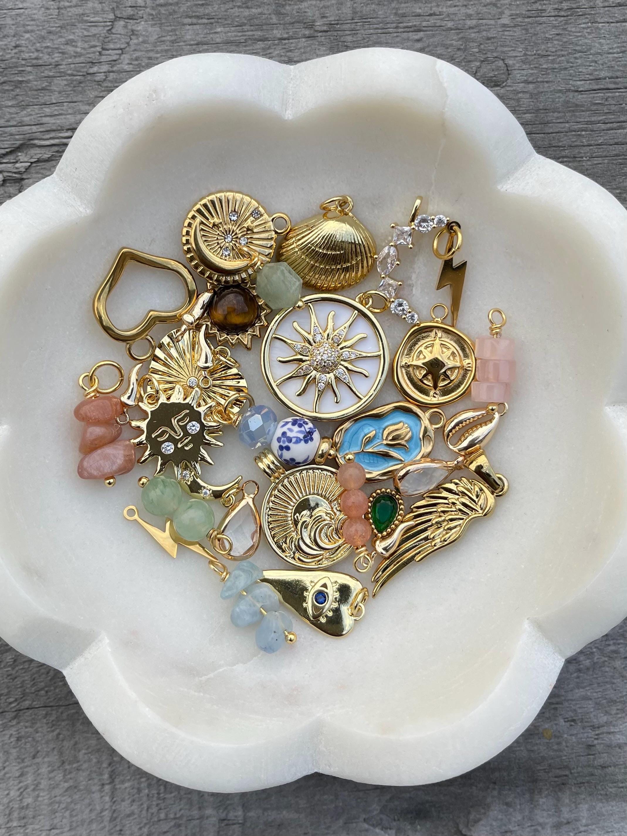 Add-On Individual 18k Gold Charms for Custom Carabiner, Push Clasp, Journal