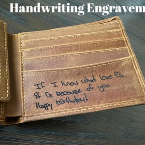 Billetera de escritura a mano, regalo de aniversario, billetera de cuero, billetera personalizada, regalo de cumpleaños, regalo del día del padre, regalo para él/papá/novio,