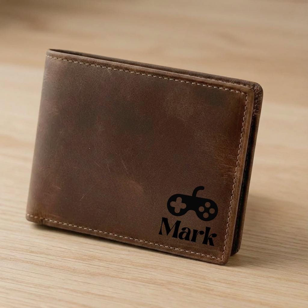 Video Game Leather Wallet for Men, Personalized Gift, Valentines Day Present, Anniversary Gift for Boyfriend, Graduation Gift