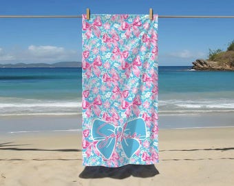 Toalha de praia com laços coquete personalizável, para meninas elegantes, presente de noiva, toalha de piscina personalizada, toalha de verão, toalha de piscina personalizada