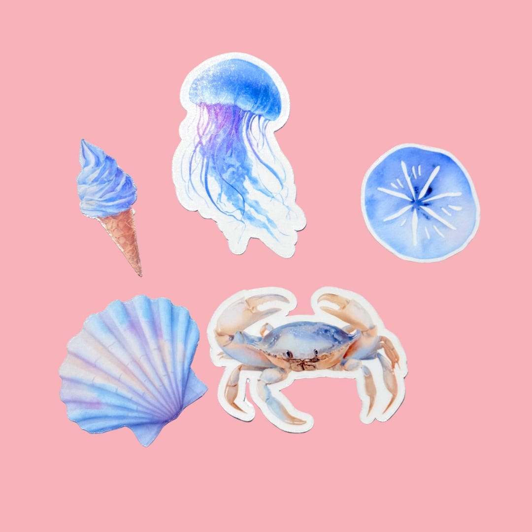 Ocean Sticker Pack – Pick Your Design, Watercolor Sea Vinyl Decals for ...