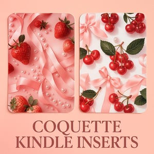 Coquette Kindle Insert Bundle – Shipped Strawberry & Cherry Aesthetic Set, Pink Kindle Decor, Soft Girl Reader Gift
