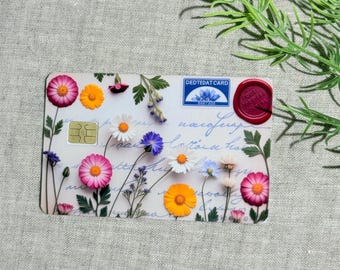 Wildflower Debit Card Skin, Vintage Botanical Vinyl Cover