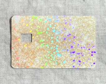 Gold Glitter Holographic Debit Card Skin | Sparkle Vinyl Decal | Bookish Wallet Gift For Her