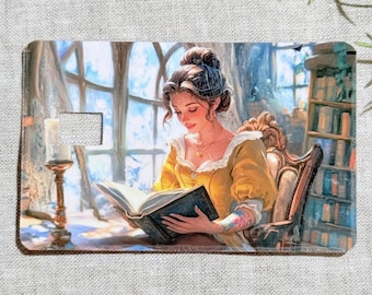 Romantic Reader Debit Card Skin: Book Lover Vinyl Sticker