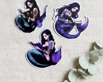 Dark Mermaid Book Stickers: Tattooed Siren Vinyl Decals - Kindle, Journal