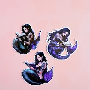 Dark Mermaid Buchaufkleber-Set - Tattooed Reading Sirene Vinyl-Aufkleber für Fantasy-Leser, Kindle Girls & Dark Romance Fans | Sirene Meerjungfrau