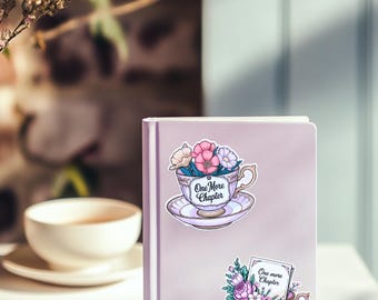 Tea Cup Sticker: Floral Vinyl Decal for Kindle, Journal